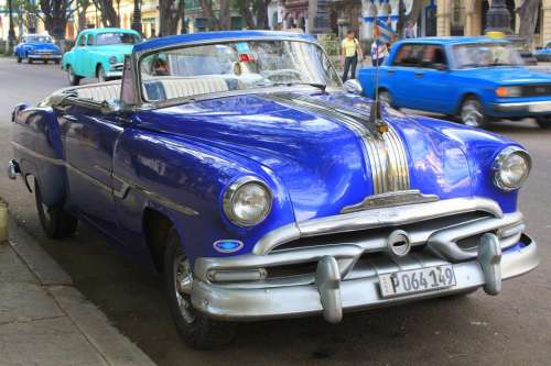 Cuba Car Blue American Old