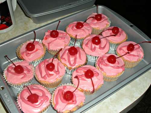 Cupcakes Pink Cherry Cupcake Baked Sweet Dessert