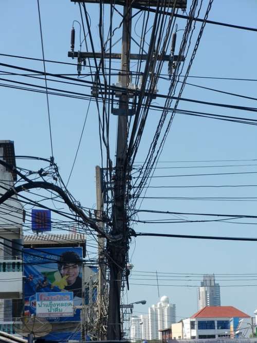 Current Power Poles High Voltage Line Electricity
