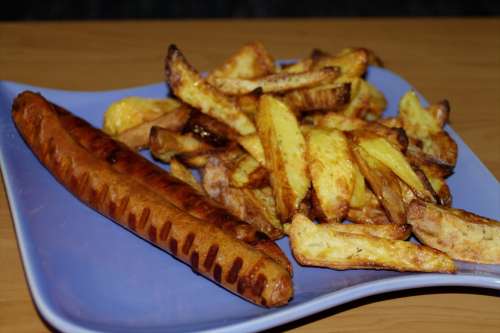 Currywurst Potato Wedges Eat Lunch Cook Food