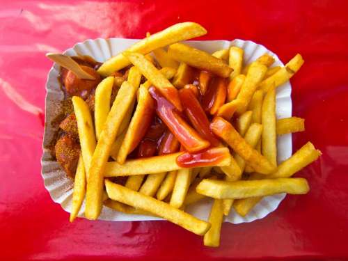 Currywurst French Fries French Ketchup Eat