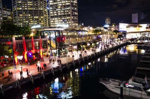 Darling Harbour Sydney Night Lights Reflection