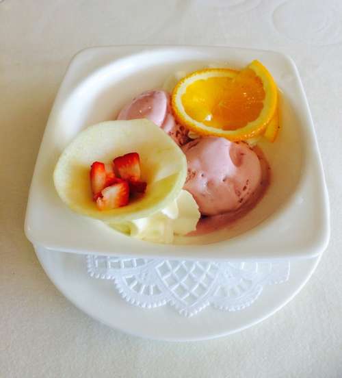 Dessert Ice Cream Oranges Strawberries Apple