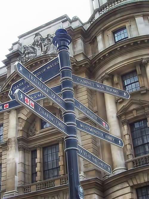 Direction Indicator Signpost London Building