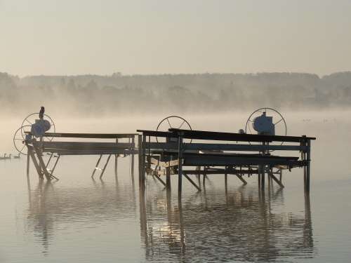 Dock Fog Water Morning Fall Weather