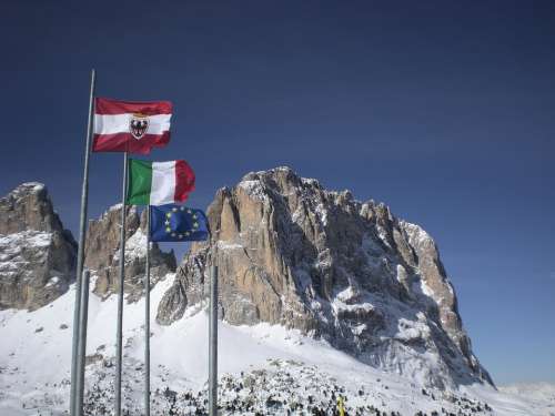 Dolomites Flags Landscape Mountain Europe Alpine