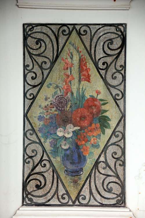 Door Flowers Painting Art Old