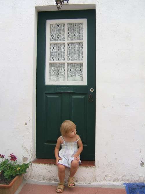 Door Little Girl Green Window Windows House