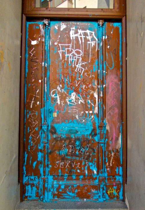 Door Graffiti Blue Metal