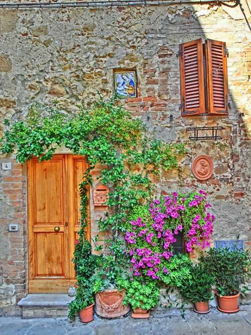 Door Idyll South Front Door Flowers House Facade