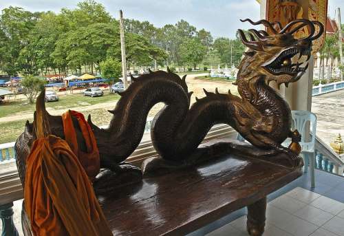 Dragons Bank Wood Carving Thailand