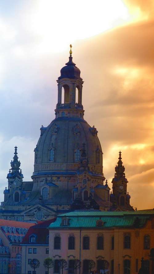Dresden Frauenkirche Steeple Building Backlighting