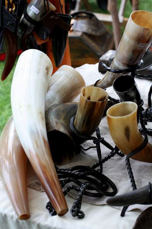 Drinking Horn Horn Met Wine Medieval Market
