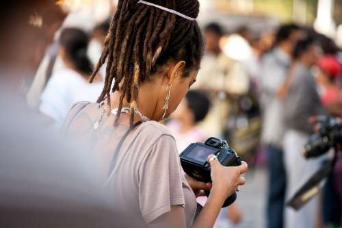 Dslr Camera Camera Photographer Looking Woman
