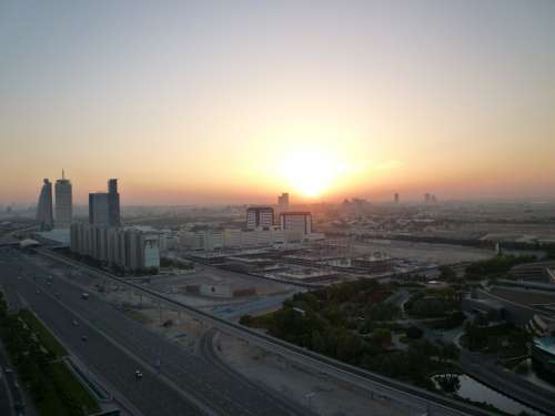 Dubai United Arab Emirates Uae City Road Sunrise