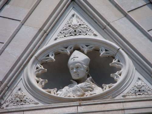 Duomo Di Napoli Facade Marble Sculpture Bishop