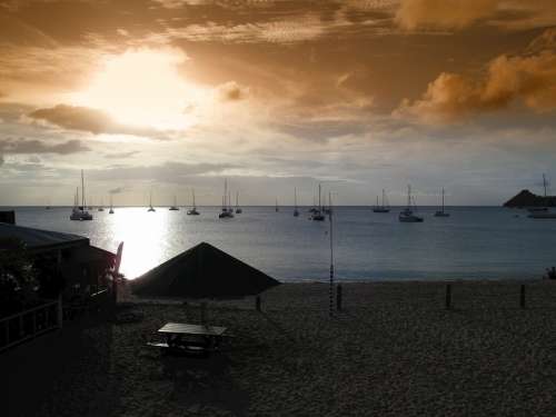 Eastern Caribbean Sunset Sea Ocean Water Boats