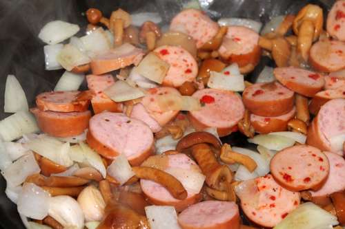 Eat Pork Sausage Mushrooms Stockschwaemchen Onions