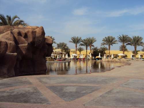 Egypt Taba Desert Swimming Pool Palm Trees Holiday