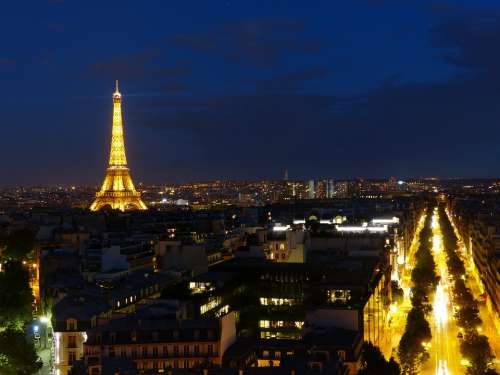 Eiffel Tower Night Paris France Illuminated Lights