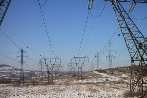 Electrical Energy High Lines Poles Power Snow