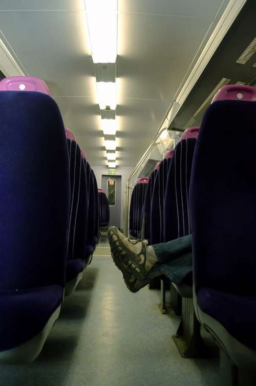 Empty Train Foot Alone Travel Relaxation