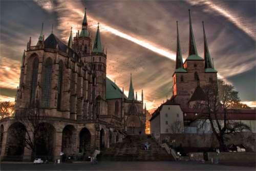 Erfurt Dom Religion Church Towers Spires Filter