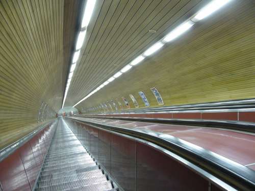 Escalator Prague Metro Travel Tunnel
