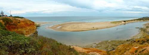 Estuary Onkaparinga River Mouth Seascape Sand Sea
