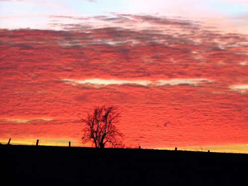 Evening Red Sunset Mood Dusk Clouds Sky