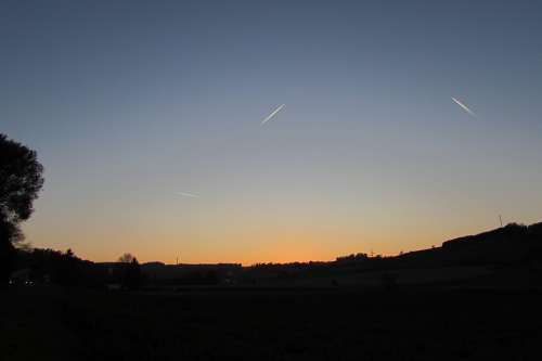 Evening Sky Afterglow Aircraft Sky Contrail