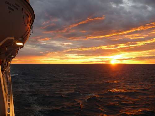 Evening Sun Sunset Ship Sea