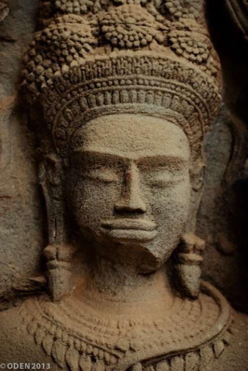 Face Mask Statue Wall Stone Cambodia Architecture