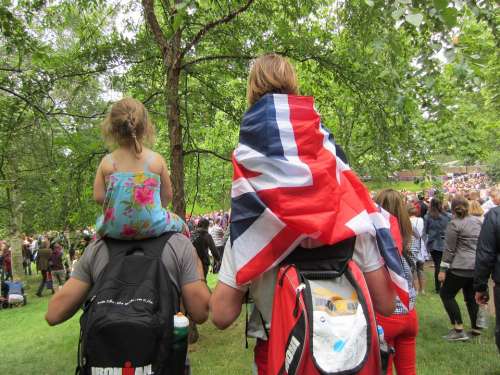 Family Hyde Park London Flag Fans Party People
