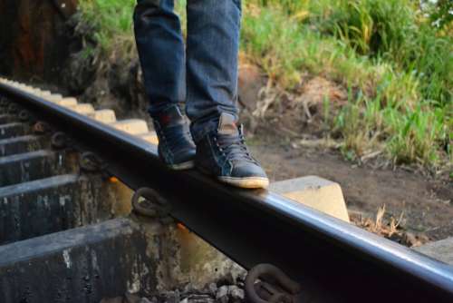 Feet Shoes Shoe Legs Jeans Walk Rail Road Rail