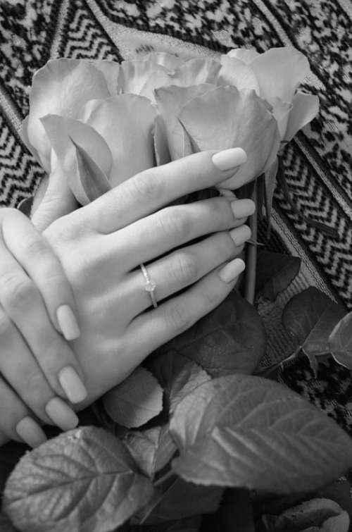 Female Hands Ring Engagement Flowers