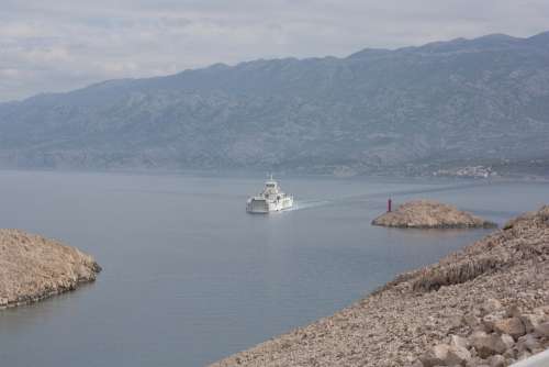 Ferry Sea Costa Rocks Croatia Dalmatia Landscape