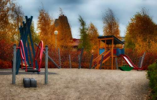 Finland Playground Trees Outside Sky Clouds Hdr