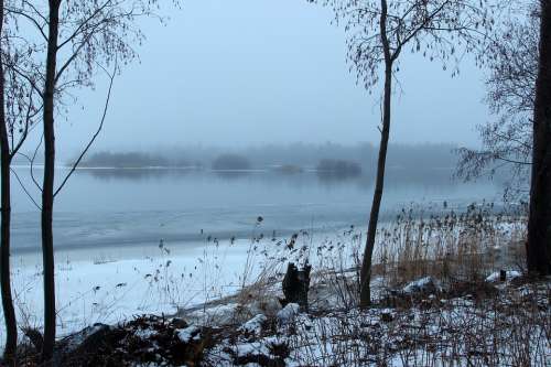 Finland Landscape Scenic Fog River Water Winter