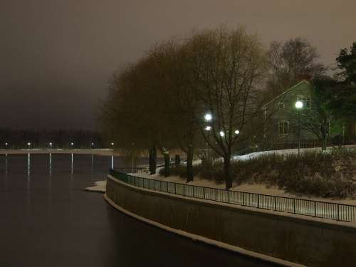 Finland Night Evening Sky Clouds Trees River