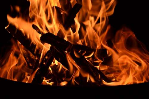 Fire Logs Burning Night Dark Burn Hot Flame