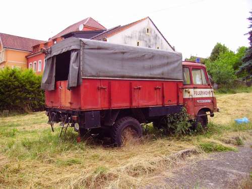 Fire Fire Truck Old Vehicle Scrap Red Grunge