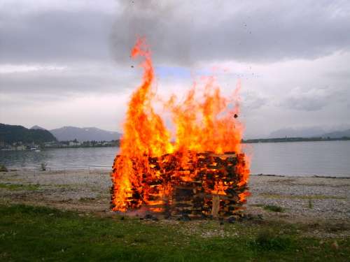 Fire Flame Burn Lake Water