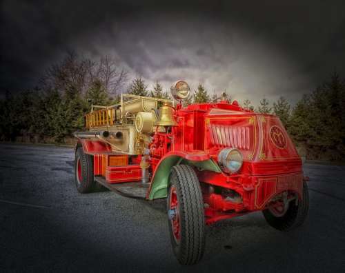 Fire Engine Truck Hdr Vintage Classic Oldster