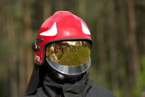Firefighter Helmet Fire Exercise Shows Action