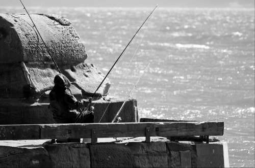 Fisherman Hobby Occupation Fish Fishing Sea Black