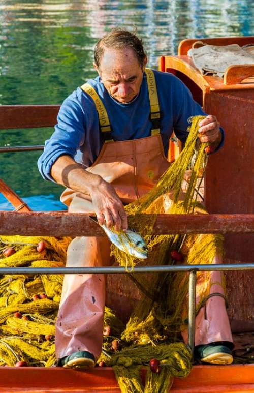 Fisherman Work Sivota Greece Man Working Catch