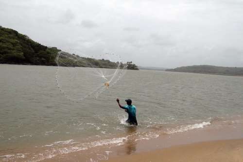 Fishing Cast-Net Terekhol River Estuary Mouth