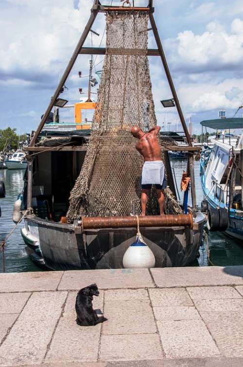 Fishing People Sea Boats Summer Croatia Istria