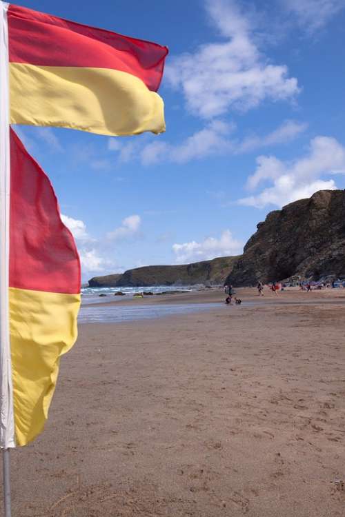 Flags Red Yellow Demarcation Surf Area Coast